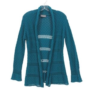 WOODEN SHIPS Teal Open-Front Crochet Cardigan Size S/M